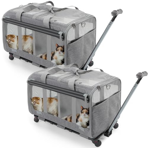 Wenqik 2 Set große Rollkatzentrage mit Rädern, Doppelfach, Katzentragetasche, erweiterbar, mit Rädern, Haustier-Tragetasche für 2 Haustiere, faltbar, doppelte Katzentrage für Reisen, Wandern, Camping, von Wenqik