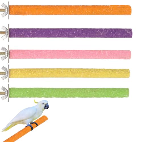 Wenrou 5 Stück Sitzstangen Vögel, Papageien, Wellensittiche, Vogelstangen, Natur, Multicolored (Purple, Pink, Orange, Yellow, Green), Holz, Quarzsand von Wenrou
