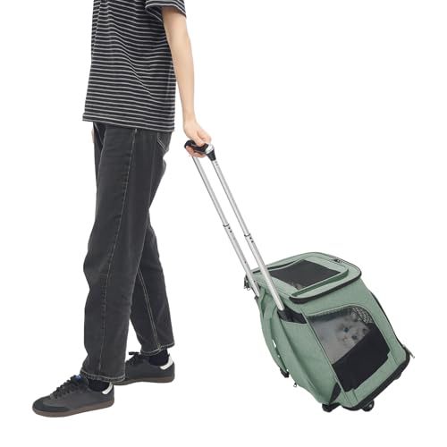 Haustiertasche mit Rädern & Klappbar - Transportbox für Hunde 9kg - Atmungsaktives Netz & Universalroller - Leicht zu Verstauen für Reisen, Tierarzt und Auto (inkl. Polster) (Grün) von Wensiy