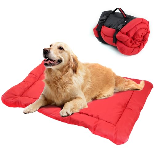 Wenxishangmao Großes Hundebett, wasserdichte Hundebettmatte, faltbare Haustiermatte, für drinnen und draußen, Camping, Reisen (rot) von Wenxishangmao