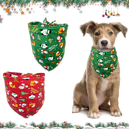Hund Bandana Set, 2 Stück Haustier Kostüm Zubehör Weihnachten, Dreieckstuch, Hunde Bandana Kopftücher, Hundehalstuch, Weihnachtshundschal, Hundekostüm Weihnachten für kleine Mittlere Große Hunde von Wenyue