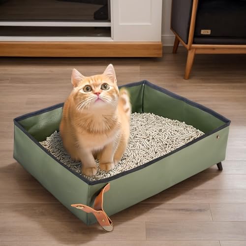 Tragbare Katzen Toilette Katzenklo Für Kitten 35x50x12,5cm Platzsparende Haustier-Toilette Klappbare Katzentoilette PVC Oxford Tuch Lösung Mit Ho-he Rand Und Offenem Oberteil Für Freien, Camping, Haus von Weqizuerqi