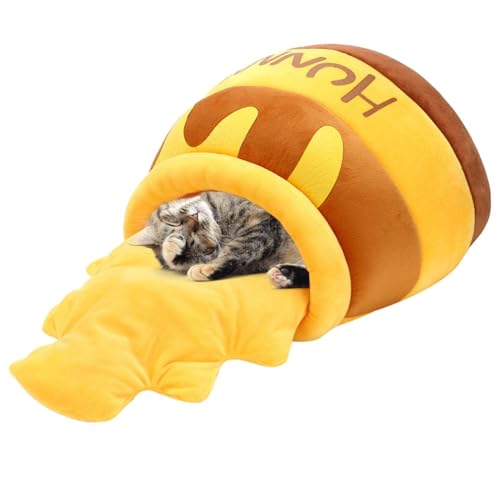 Weqizuerqi 42 x 42 x 27 cm Honigtopf Katzenbett Haustierbett Haustierbett PP-Baumwolle Honigtopf Katzenhöhle mit abnehmbarem Honigkissen für kleine Hunde, Welpen, Kätzchen, Kaninchen von Weqizuerqi