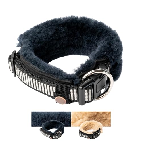 Chris innovatives Hundehalsband aus Lammwolle, Halsband vermindert erheblich Haarbruch, gepolstert, reflektierend, verstellbar, für kleine mittel große Hunde in L (45-55cm) von Werner Christ