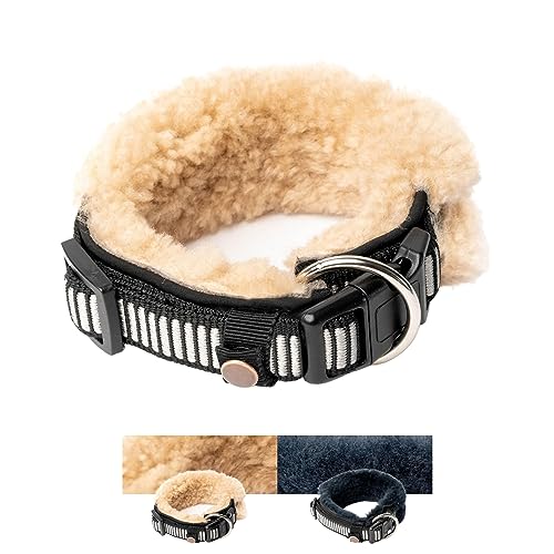 Chris innovatives Hundehalsband aus Lammwolle, Halsband vermindert erheblich Haarbruch, gepolstert, reflektierend, verstellbar, für kleine mittel große Hunde in L (45-55cm) von Werner Christ