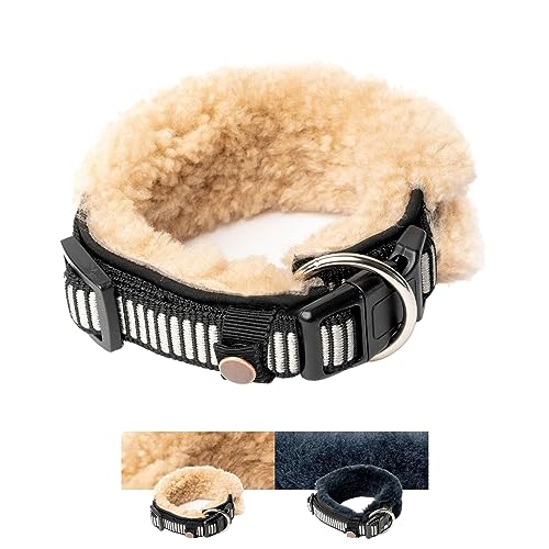 Chris innovatives Hundehalsband aus Lammwolle, Halsband vermindert erheblich Haarbruch, gepolstert, reflektierend, verstellbar, für kleine mittel große Hunde in M (35-45cm) von Werner Christ