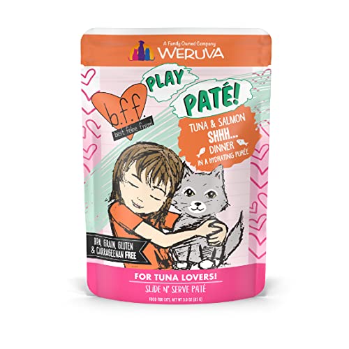 Weruva B.F.F. Play - Best Feline Friend Paté-Liebhaber, Aw Yeah!, Thunfisch & Lachs Shhh... mit Thunfisch und Lachs, 85 g Beutel (12 Stück) von Weruva
