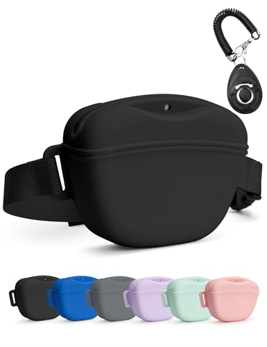 Leckerli-Tasche für Hunde mit Trainings-Klicker, stärkerer Magnetverschluss, um Verschütten zu vermeiden, Silikon-Leckerli-Tasche mit Hüftgurt für Haustier-Training, Spazierengehen von Werwing