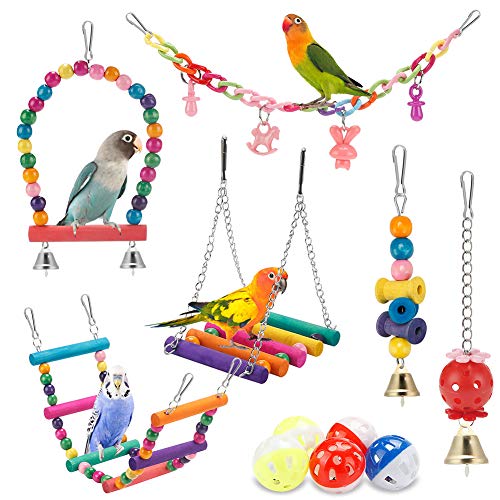 Werwing 11-teiliges Multi-Aktivitäts-Vogelspielzeug-Set | Naturholzkäfigzubehör für Sittiche, Papageien, Nymphensittiche, Unzertrennliche | Kletterkauen, Sitzplatz von Werwing