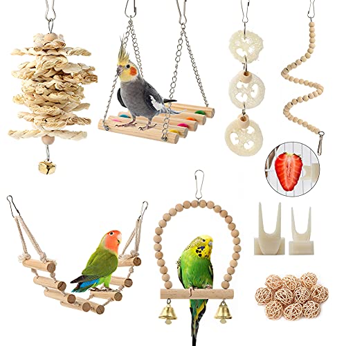 Werwing 18-teiliges Vogelspielzeug Set für Papageien & Sittiche - Schaukel Hängematte Leiter Kauspielzeug & Sitzstangen | Natürliches Käfigzubehör für Nymphensittiche, Lovebirds, Wellensittiche Werwing 18-teiliges Vogelspielzeug Set für Papageien & Sittiche - Schaukel Hängematte Leiter Kauspielzeug & Sitzstangen | Natürliches Käfigzubehör für Nymphensittiche, Lovebirds, Wellensittiche von Werwing