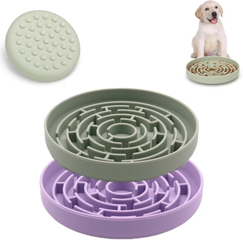 Werwing 2 x Futternapf für langsames Fressen – 19,1 cm Silikon-Labyrinth-Puzzle-Schüssel mit Saugnapf, um schnelle Fresser zu verlangsamen, die Verdauung zu unterstützen und Angst zu reduzieren, für von Werwing