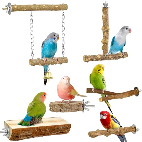 Werwing 6-teiliges Vogelsitz-Set aus natürlichem Holz, ideal für Sittiche, Nymphensittiche und kleine bis mittelgroße Vögel, schafft einen natürlichen Lebensraum von Werwing