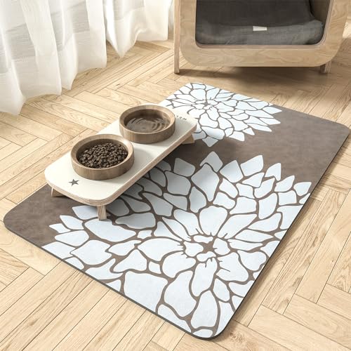 Werwing Futternapf-Matte für Hunde und Katzen, 48,3 x 30,5 cm, saugfähig, Blumendesign, wasserdicht, rutschfest, schnell trocknend, Katzen-Tischset für Böden, leicht zu reinigendes Haustierzubehör von Werwing