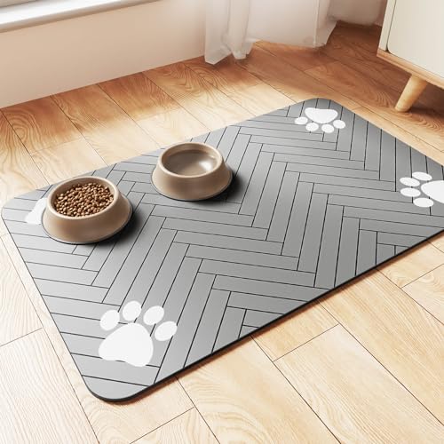 Werwing Futternapf-Matte für Hunde und Katzen, saugfähig, wasserdicht, mit rutschfester Unterseite, schnell trocknendes Haustier-Tischset für Futter- und Wassernäpfe von Werwing