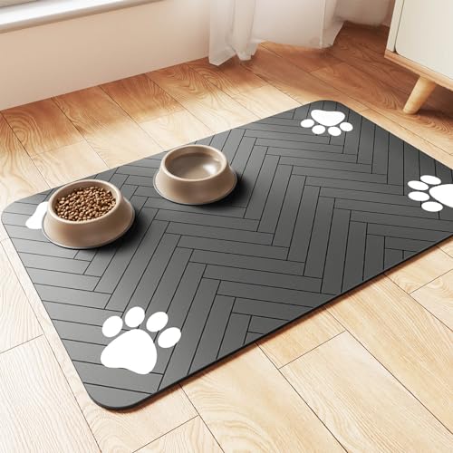 Werwing Futternapf-Matte für Hunde und Katzen, saugfähig, wasserdicht, mit rutschfester Unterseite, schnell trocknendes Haustier-Tischset für Futter- und Wassernäpfe von Werwing