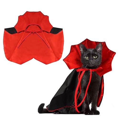 Werwing Halloween-Vampirumhang für Katzen und kleine Hunde, verstellbarer Haustierkostüm, Umhang mit Zauberer-Design, lustiges Cosplay-Party-Zubehör, 1 Stück von Werwing