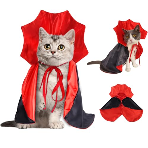 Werwing Halloween-Vampirumhang für Katzen und kleine Hunde, verstellbarer Haustierkostüm, Umhang mit Zauberer-Design, lustiges Cosplay-Party-Zubehör, 2 Stück von Werwing