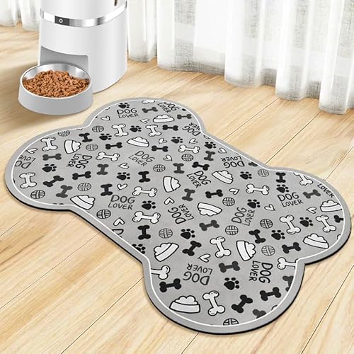 Werwing Haustier-Futtermatte für Hunde und Katzen, 48,3 x 30,5 cm, knochenförmiges Design, wasserdichte Hundefuttermatte mit rutschfester Unterseite, super saugfähiges Hunde-Tischset für Böden, leicht von Werwing