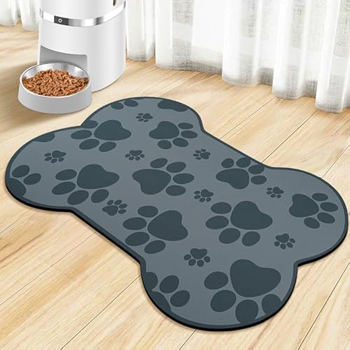 Werwing Haustier-Futtermatte für Hunde und Katzen, 48,3 x 30,5 cm, knochenförmiges Design, wasserdichte Hundefuttermatte mit rutschfester Unterseite, super saugfähiges Hunde-Tischset für Böden, leicht von Werwing