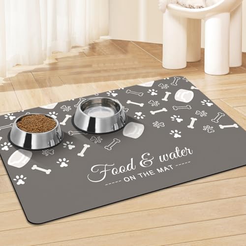 Werwing Haustier-Futtermatte für Hunde und Katzen, saugfähig, wasserdicht, rutschfest, schnell trocknend, mit stilvollem Design, 50,8 x 30,5 cm, großer Bodenschutz von Werwing