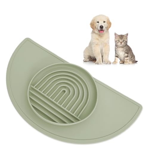 Werwing Haustierfuttermatte & langsames Fressnapf-Set – wasserdichte Silikon-Hundenapf-Matte, rutschfeste erhöhte Kanten, Angstlinderung, Leckmatte für Hunde und Katzen, leicht zu reinigen von Werwing