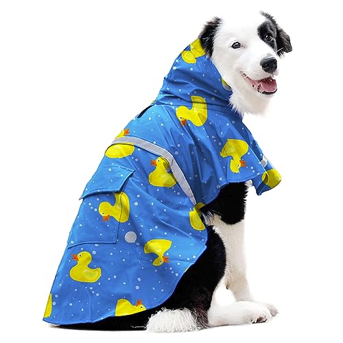 Werwing Hunde-Regenmantel – Wasserdichter Hunde-Regenponcho mit verstellbarer doppellagiger Regenjacke mit Loch für die Leine, reflektierenden Streifen und Enten für Hunde von Werwing