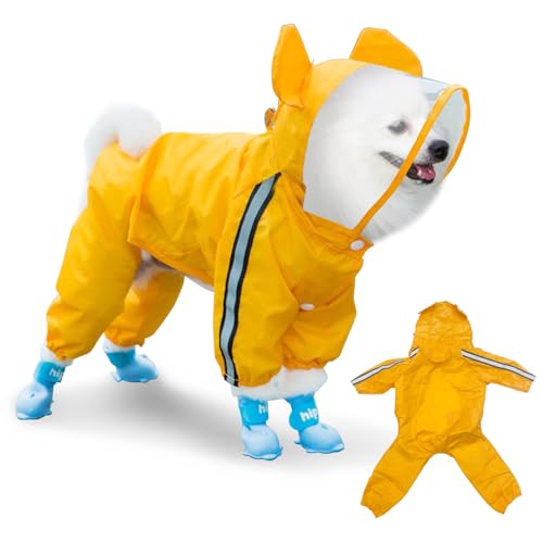 Werwing Hunde-Regenmantel mit Kapuze - Wasserdichte, verstellbare 4-Bein-Regenjacke, reflektierender, leichter Welpen-Regenmantel für kleine, mittelgroße und große Hunde, integriertes Loch für die von Werwing