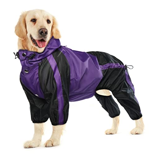 Werwing Hunde-Regenmantel mit Kapuze – wasserdichte und leichte Hunde-Regenjacke für kleine, mittelgroße und große Hunde, verstellbarer 4-Bein-Poncho, Loch für die Leine, leicht zu reinigendes Design von Werwing