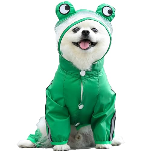 Werwing Hunde-Regenmantel mit bezaubernder Kapuze und Loch für die Traktionsleine, wasserdichte und schneefeste Regenjacke für kleine, mittelgroße und große Hunde, leichter Haustier-Poncho von Werwing