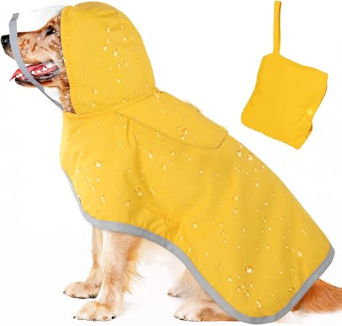 Werwing Hunde-Regenmantel – verstellbare Hunderegenjacke mit transparenter Kapuze, doppellagig, reflektierender Aufbewahrungstasche und Rand für große, mittelgroße und kleine Hunde und Welpen von Werwing