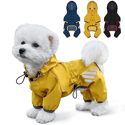 Werwing Hunde-Regenmantel – wasserdichte, leichte Hunde-Regenjacke mit Kapuze, Loch für die Leine und reflektierendem Riemen für kleine bis mittelgroße Hunde von Werwing