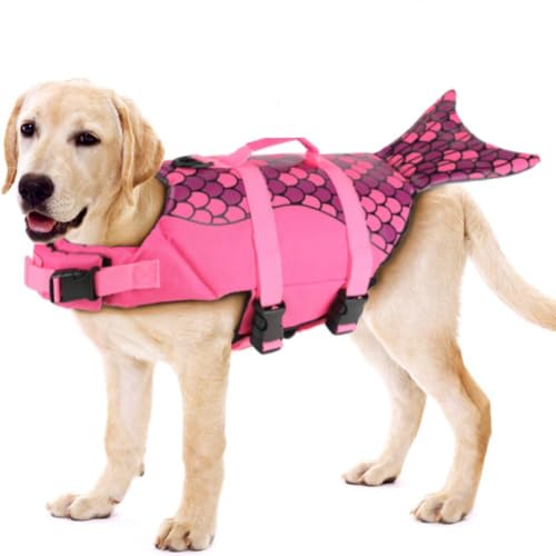 Werwing Hundeschwimmweste – Stilvolle, verstellbare Meerjungfrau-Hundeschwimmweste mit Rettungsgriff für kleine/mittelgroße/große Hunde, Schwimmbad, Strand, Bootfahren von Werwing