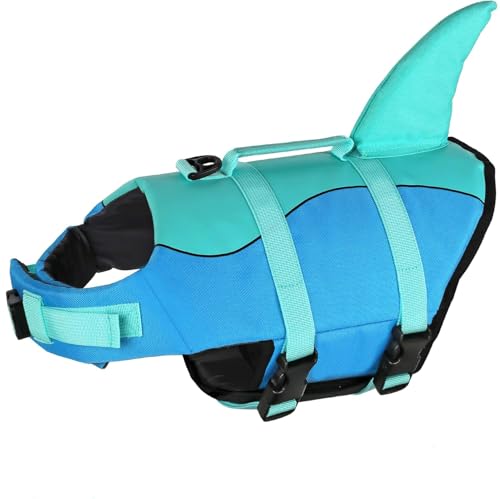 Werwing Hundeschwimmweste – Überlegener Auftrieb, verstellbar, niedlicher Hai-Hundeschwimmweste mit überlegenem Auftrieb und Rettungsgriff für alle – Größen zum Schwimmen und Bootfahren von Werwing