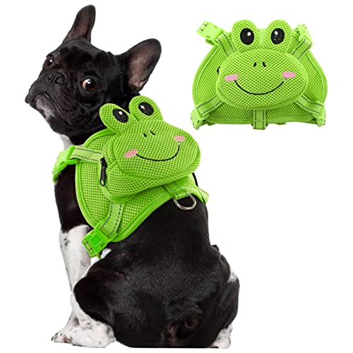 Werwing Niedliches Frosch-Hundegeschirr mit Rucksackträger – atmungsaktive Weste für kleine Hunde, verstellbare Haustier-Büchertasche zum Wandern, Reisen und täglichen Spaziergang von Werwing