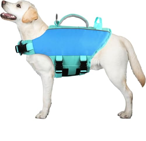 Werwing Reflektierende Schwimmweste für Hunde, verstellbar, mit Rettungsgriff und D-Ring für mittelgroße und große Hunde, Katzen, Schwimmsicherheitsausrüstung für Schwimmen, Bootfahren und Strandspaß von Werwing