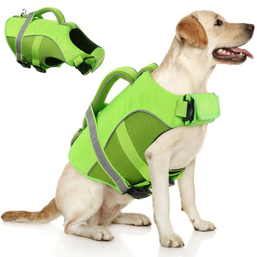 Werwing Schwimmweste für Hunde, verstellbar, hoch, Auftrieb, Ripstop-Hundeschwimmweste mit überlegenem Auftrieb und Rettungsgriff für alle Wasserabenteuer Ihres Hundes von Werwing