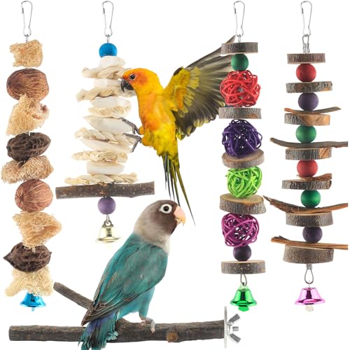 Werwing Vogel-Sitzstange & Kauspielzeug aus Naturholz, 5 Packungen Hängekäfigzubehör für Sittiche, Nymphensittiche, Sittiche, Sittiche, Wellensittiche und kleine Vögel von Werwing