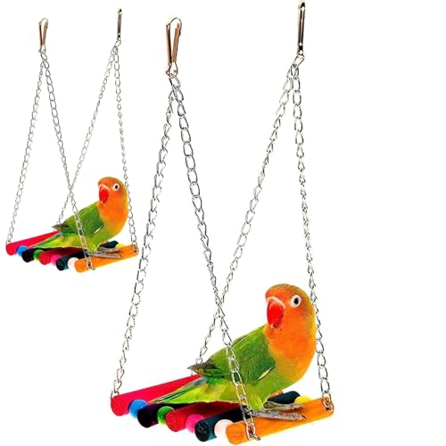 Werwing Vogelkäfig-Hängematte und Schaukel, buntes Kauspielzeug für Sittiche, Nymphensittiche, Unzertrennliche, Hängestange, Leiter und Vogelbett, Käfigzubehör, 2 Stück von Werwing