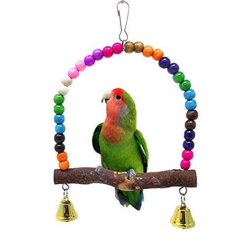 Werwing Vogelschaukel und Sitzstange aus natürlichem Holz, buntes Kauspielzeug mit Glocken, Käfigzubehör für Sittiche, Lovebirds, Finken Werwing Vogelschaukel und Sitzstange aus natürlichem Holz, buntes Kauspielzeug mit Glocken, Käfigzubehör für Sittiche, Lovebirds, Finken von Werwing