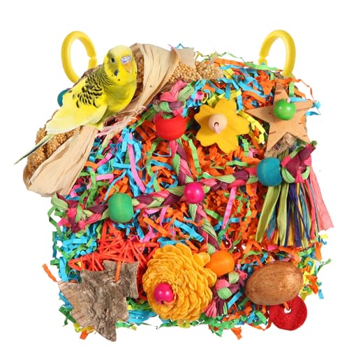 Werwing Vogelspielzeug Futtersuche Spielplatz & Kletterwand - Natürliche Seegrasmatte mit Kauspielzeug für Papageien, Sittiche, Nymphensittiche | Käfigzubehör Hängematte Sitzstange von Werwing