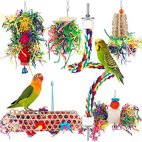 Werwing Vogelspielzeug Futtersuche & Zerkleinern Set - Natürlicher Luffa, Rattan Kauspielzeug mit Seilstange | Käfigzubehör für Sittiche, Nymphensittiche, Sittiche, Sittiche, Papageien von Werwing