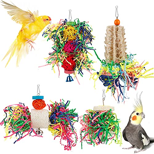 Werwing Vogelspielzeug Futtersuche & Zerkleinern Set - Natürlicher Luffa, Rattan Kauspielzeug mit Seilstange | Käfigzubehör für Sittiche, Nymphensittiche, Sittiche, Sittiche, Papageien von Werwing