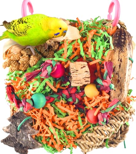 Werwing Vogelspielzeug für Papageien & Sittiche - Natürliche Seegras Hängematte mit Futtersuche & Zerkleinern Spielzeug | Kaubarer Spielplatz, Schaukel & Sitzstange für Nymphensittiche, Lovebird von Werwing