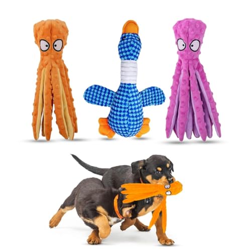 Unzerstörbares Hundespielzeug für aggressive Kauer – Großes Kauspielzeug für Zahnen und Knistern, quietschendes Plüsch-Kauspielzeug für Welpen, Beißspielzeug für kleine, mittelgroße und große von Weskur