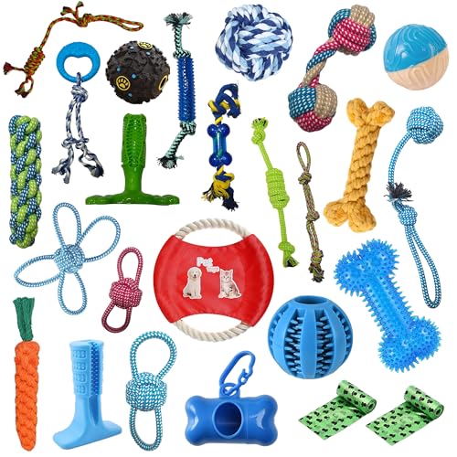 Weskur Kauspielzeug für Welpen, Kauspielzeug für Welpen, Kauspielzeug für Langeweile, Kauspielzeug für Hunde mit Seil, Leckerli-Bälle und quietschendes Spielzeug für Welpen und kleine, mittelgroße von Weskur
