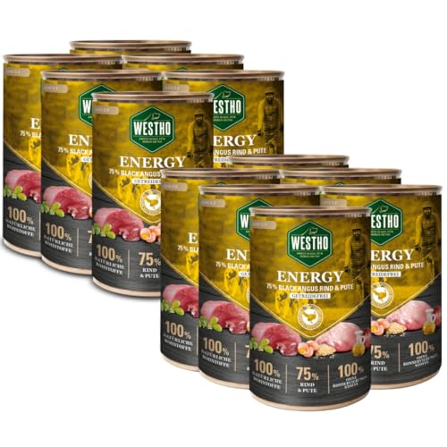 Nassfutter Energy Adult (12 x 400g) | 75% Black-Angus-Rind und Pute | Lebensmittelqualität | Getreidefrei | Für ausgewachsene Hunde | Premium Hundenassfutter mit extra viel Fleisch von Westho