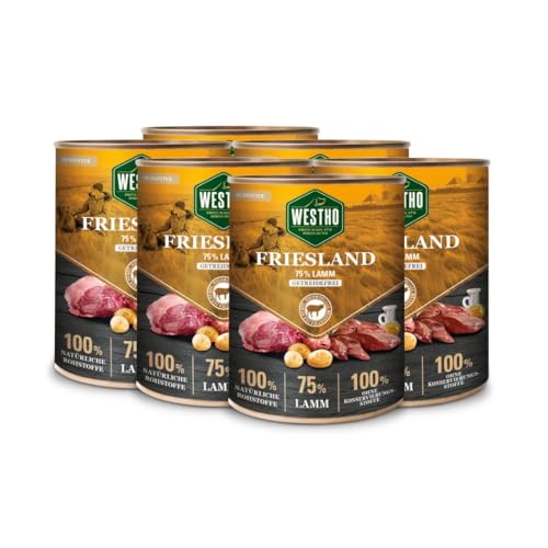 Westho Nassfutter Friesland Adult Senior Sensitive | 75% Weidelamm in Lebensmittelqualität | Getreidefrei | Für aktive Hunde jeder Rasse | Fettreduziert (Friesland, 6 x 800 g) von Westho