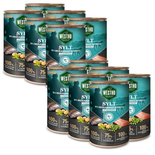 WESTHO Nassfutter Sylt Adult Senior (12 x 400 g) | 75% Wildlachs & Forelle | Getreidefrei | Zum Konditionsaufbau| Zur Haut und Fellpflege | Premium Hundenassfutter von Westho