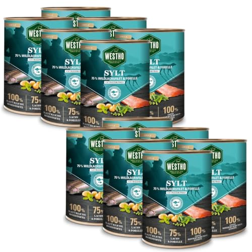 WESTHO Nassfutter Sylt Adult Senior (12 x 800 g) | 75% Wildlachs & Forelle | Getreidefrei | Zum Konditionsaufbau & Fellpflege | Premium Hundenassfutter von Westho