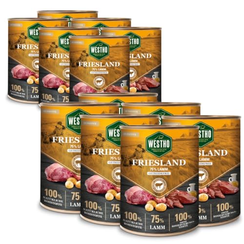 Westho Nassfutter Friesland Adult Senior Sensitive | 75% Weidelamm in Lebensmittelqualität | Getreidefrei | Für aktive Hunde jeder Rasse | Fettreduziert (Friesland, 12 x 800 g) von Westho